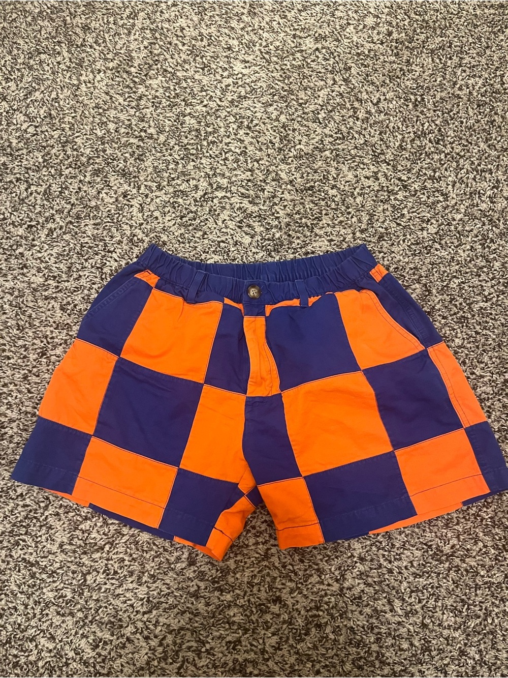 chubbies Orange and Blue Checkerboard Flat Front Shorts